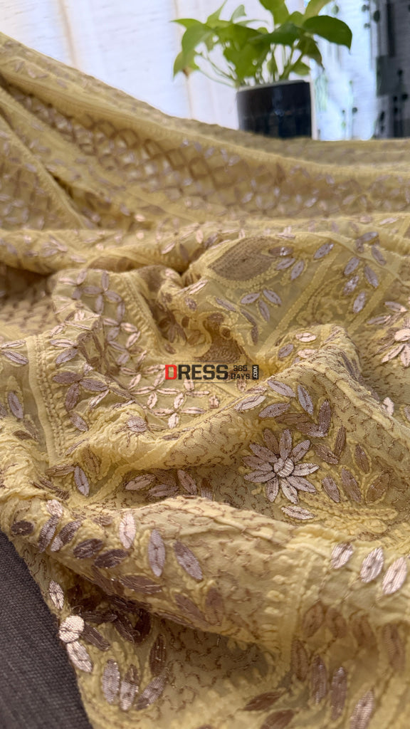 Yellow Gota Patti Chikankari Anarkali Suit (Anarkali And Dupatta) - Chikankari Anarkali