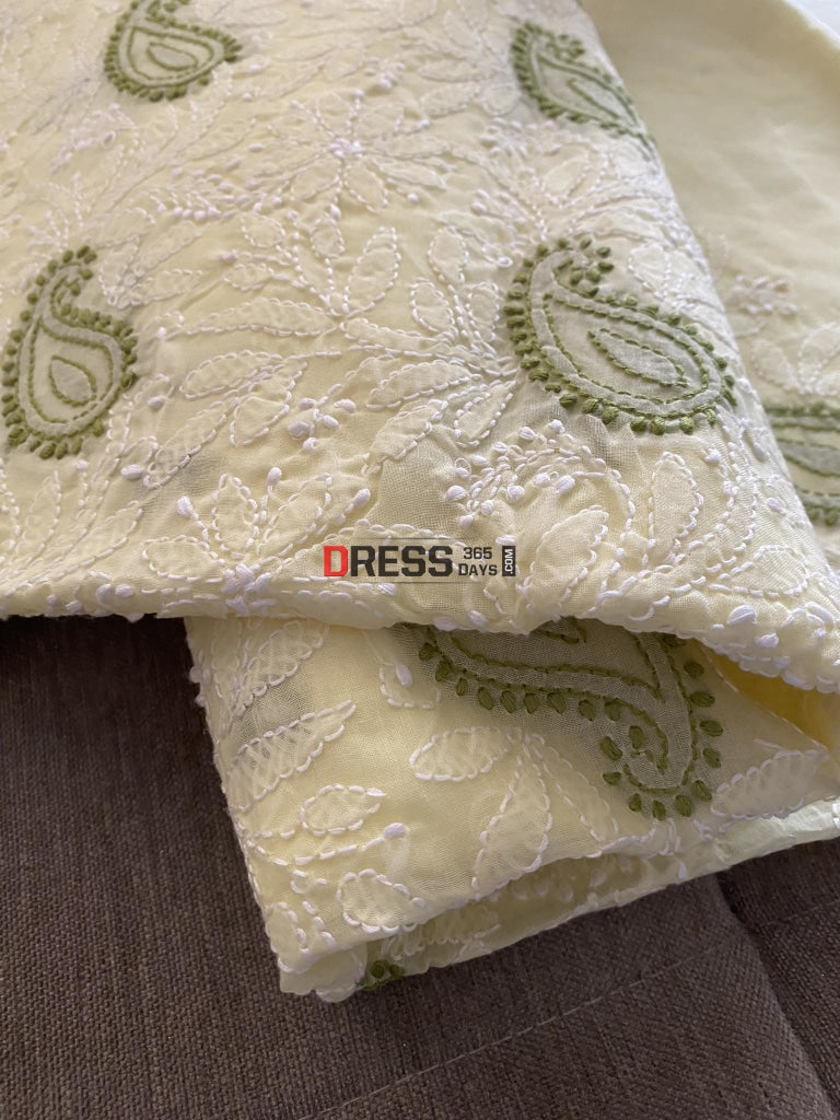 Yellow & Green Cotton Chikankari Kurti Fabric (Only Kurti)- Festive Collection