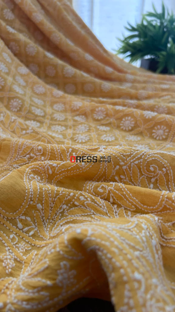 Yellow Lucknowi Chikankari Dupatta