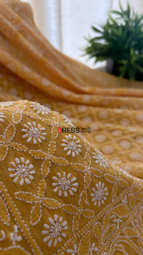 Yellow Lucknowi Chikankari Dupatta