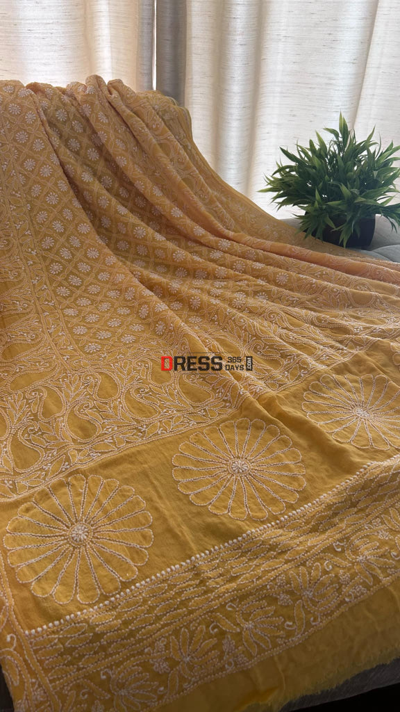 Yellow Lucknowi Chikankari Dupatta