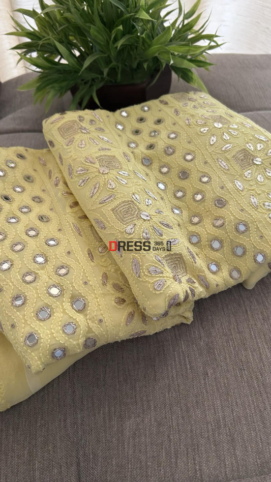 Yellow Mirror Gota Patti Lucknowi Chikankari Suit Suits