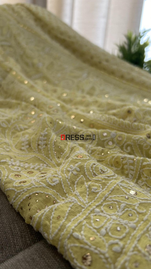 Yellow Mukaish Chikankari Lehenga Skirt (Skirt Only)