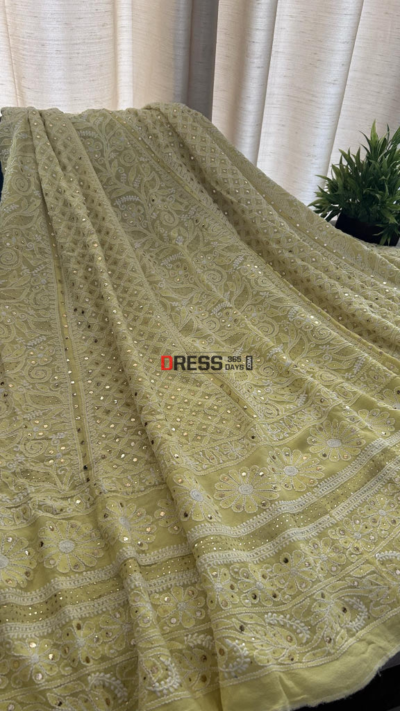 Yellow Mukaish Chikankari Lehenga Skirt (Skirt Only)