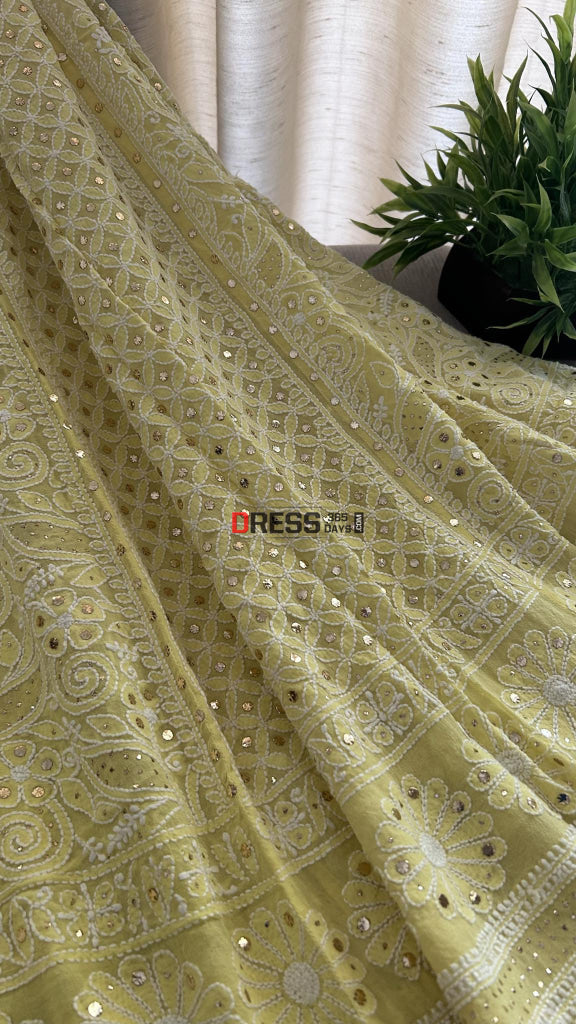 Yellow Mukaish Chikankari Lehenga Skirt (Skirt Only)