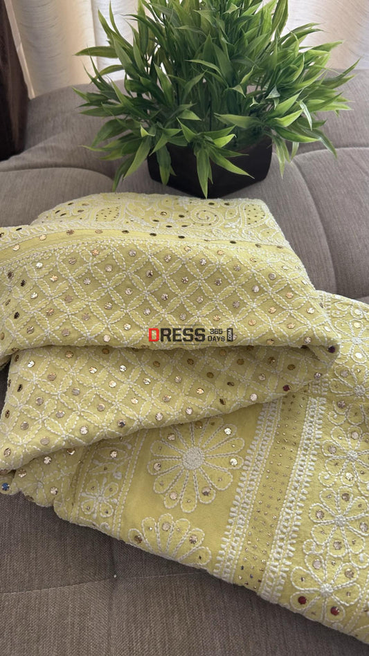 Yellow Mukaish Chikankari Lehenga Skirt (Skirt Only)