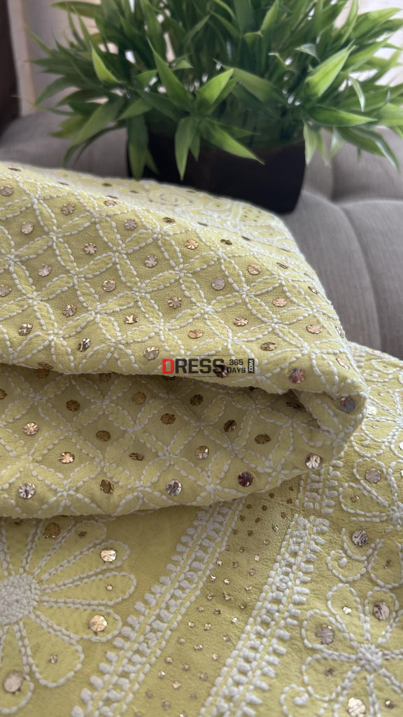 Yellow Mukaish Chikankari Lehenga Skirt (Skirt Only)