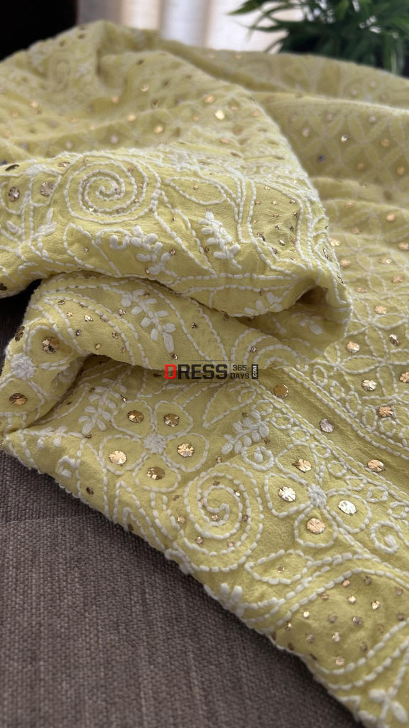 Yellow Mukaish Chikankari Lehenga Skirt (Skirt Only)