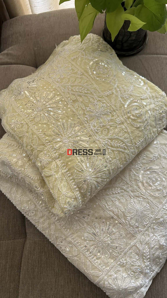Yellow Ombre Cut Dana Work Chikankari Saree - Chikankari Saree