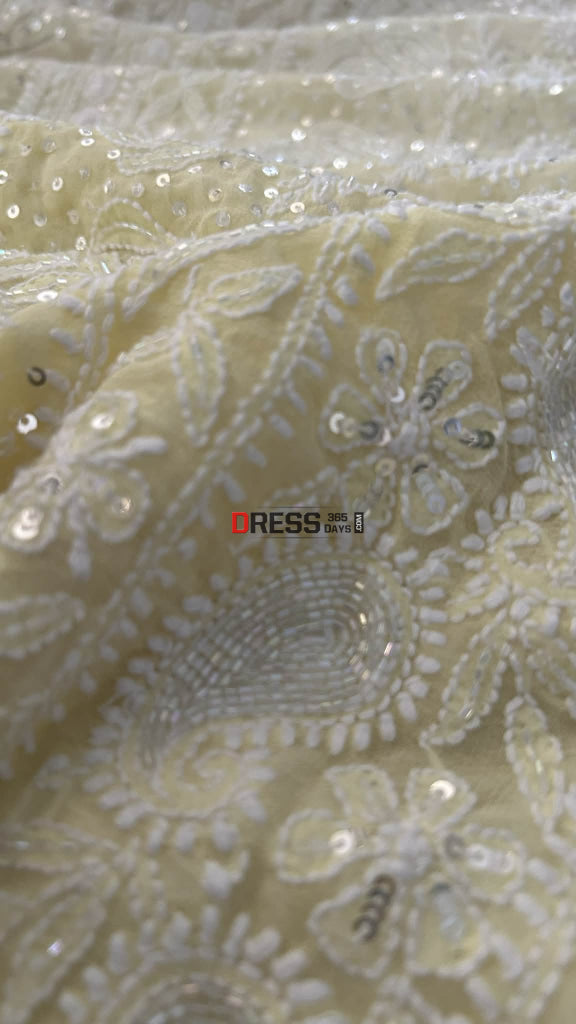 Yellow Ombre Cut Dana Work Chikankari Saree - Chikankari Saree