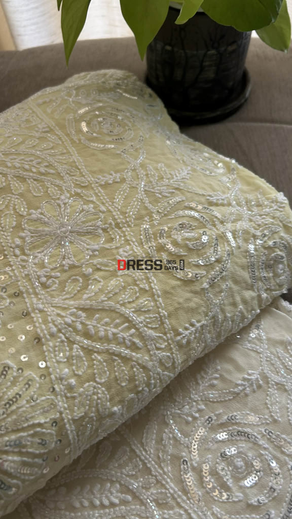 Yellow Ombre Cut Dana Work Chikankari Saree - Chikankari Saree