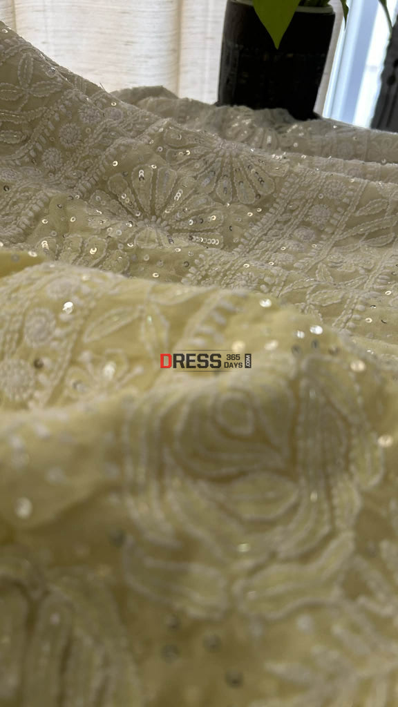 Yellow Ombre Cut Dana Work Chikankari Saree - Chikankari Saree