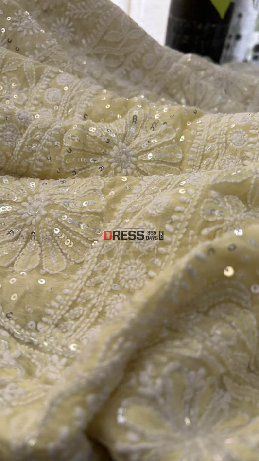 Yellow Ombre Cut Dana Work Chikankari Saree - Chikankari Saree