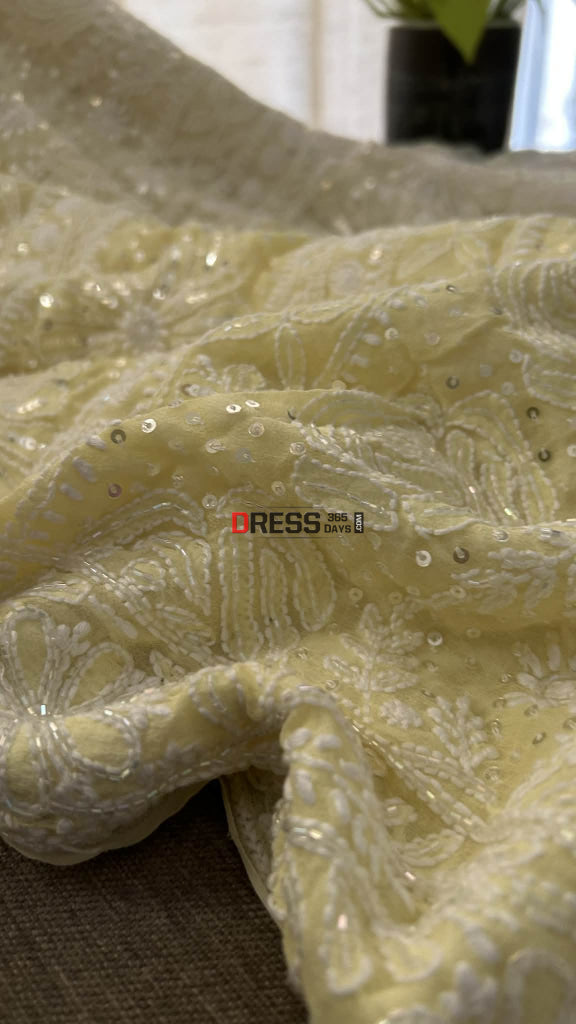 Yellow Ombre Cut Dana Work Chikankari Saree - Chikankari Saree