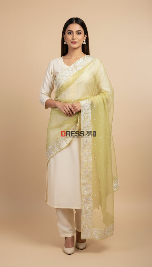 Designer Organza Parsi Gara Hand Embroidered Dupatta