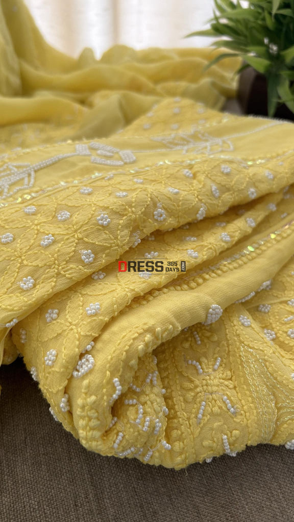 Yellow Pearl Chikankari Anarkali (Anarkali & Dupatta)