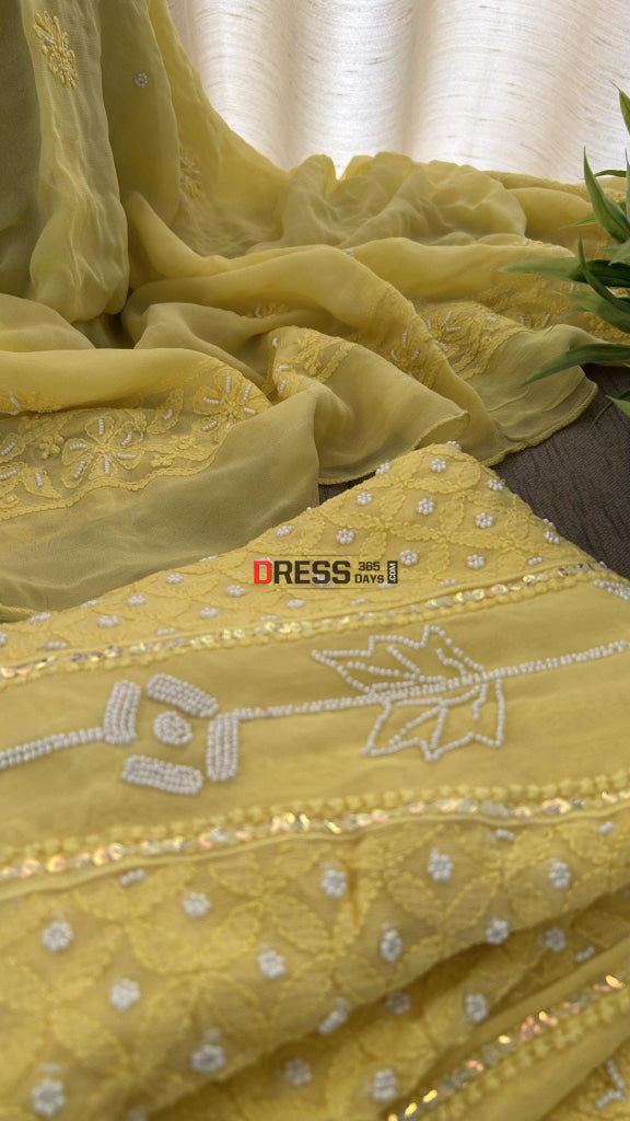 Yellow Pearl Chikankari Anarkali (Anarkali & Dupatta)