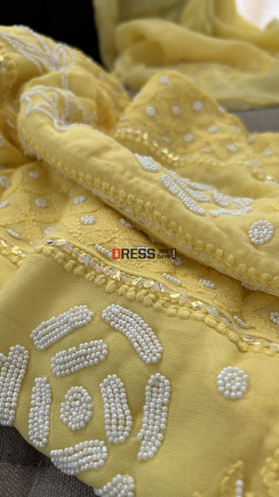 Yellow Pearl Chikankari Anarkali (Anarkali & Dupatta)