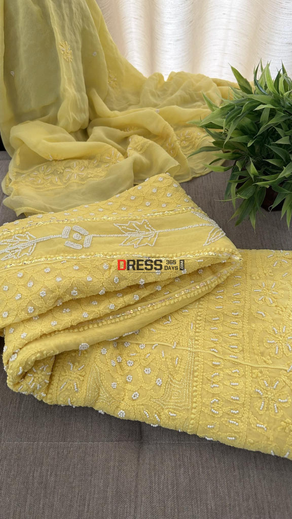 Yellow Pearl Chikankari Anarkali (Anarkali & Dupatta)