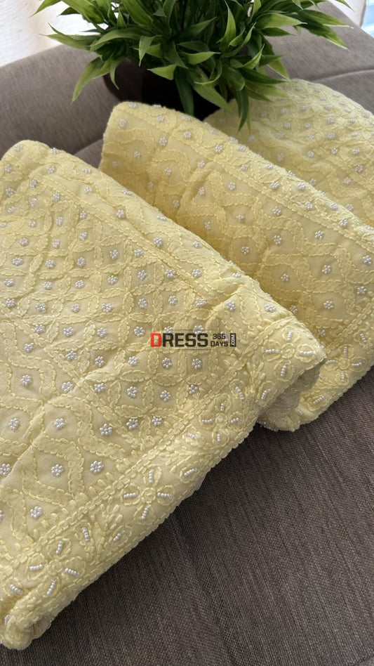 Yellow Pearl Lucknow Chikankari Suit (Kurta & Dupatta) Suits
