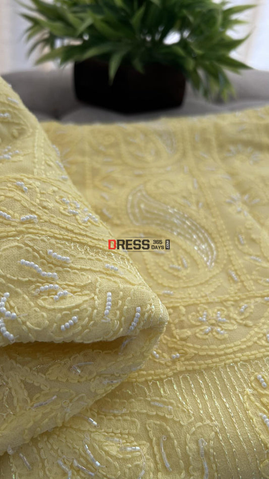 Yellow Pearl Lucknowi Chikankari Kurta Dupatta Set Suits