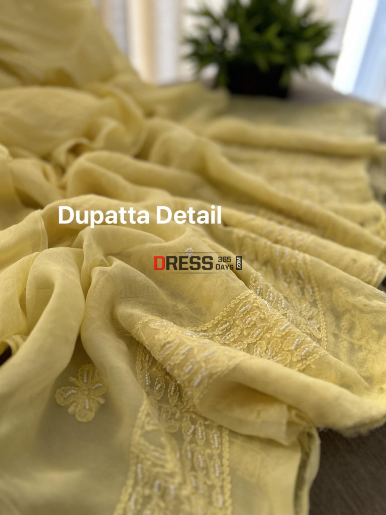 Yellow Pearl Lucknowi Chikankari Kurta Dupatta Set Suits