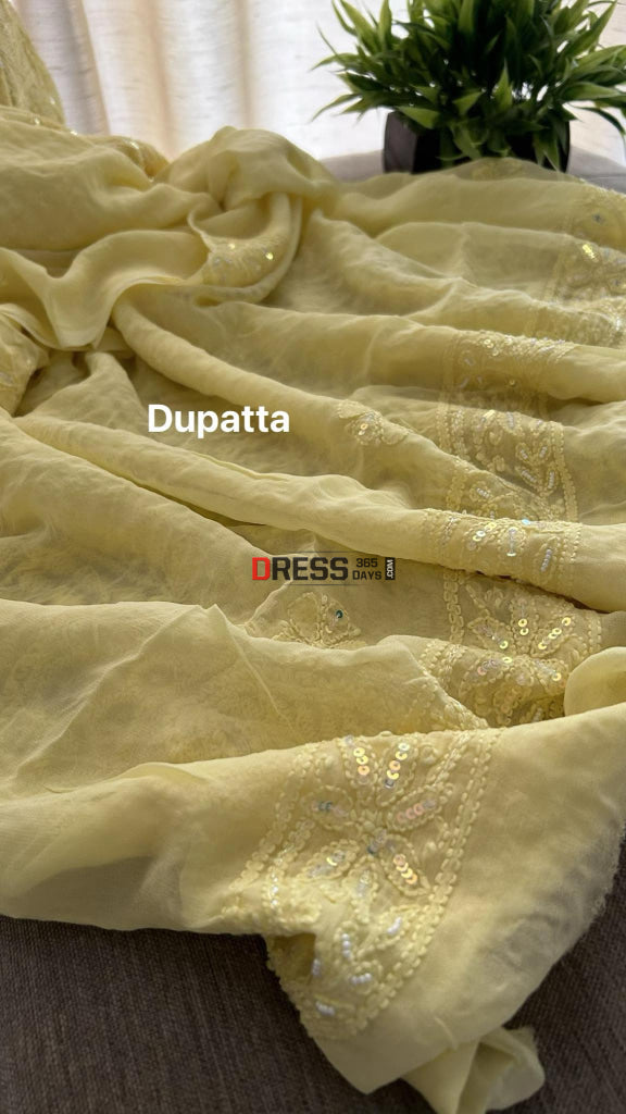 Yellow Pearl Lucknowi Chikankari Suit (Kurta & Dupatta) Suits