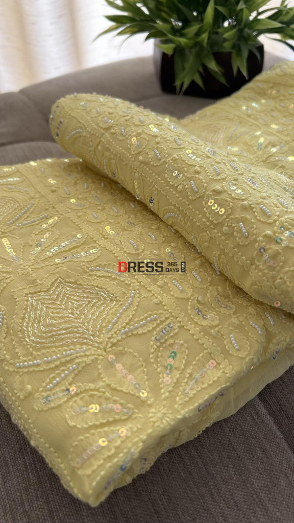 Yellow Pearl Lucknowi Chikankari Suit (Kurta & Dupatta) Suits