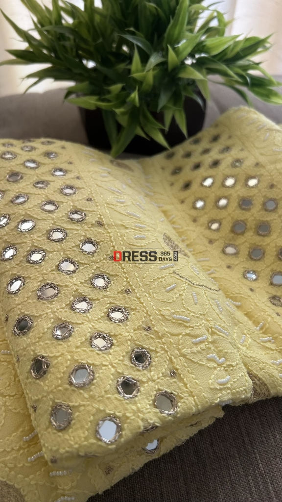 Yellow Pearl & Mirror Chikankari Suit (Kurta Dupatta) Suits