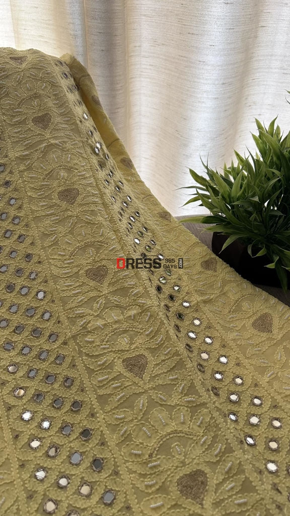 Yellow Pearl & Mirror Chikankari Suit (Kurta Dupatta) Suits