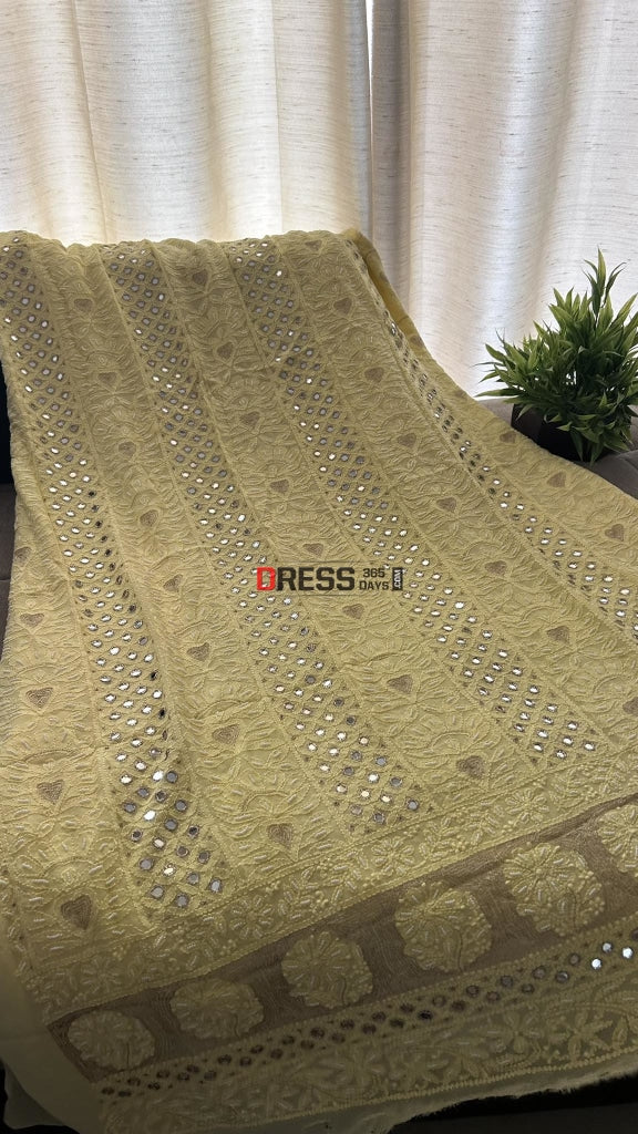 Yellow Pearl & Mirror Chikankari Suit (Kurta Dupatta) Suits