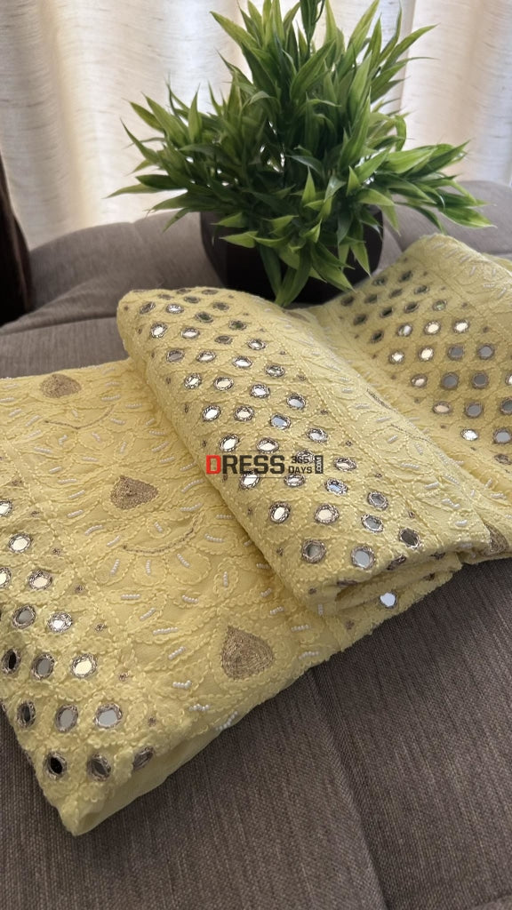 Yellow Pearl & Mirror Chikankari Suit (Kurta Dupatta) Suits