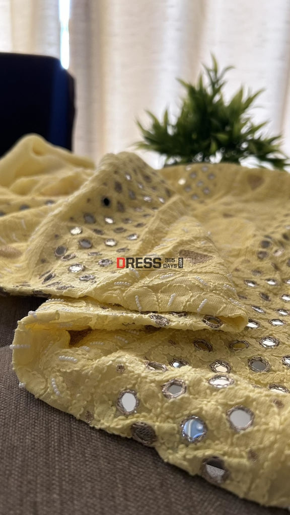 Yellow Pearl & Mirror Chikankari Suit (Kurta Dupatta) Suits