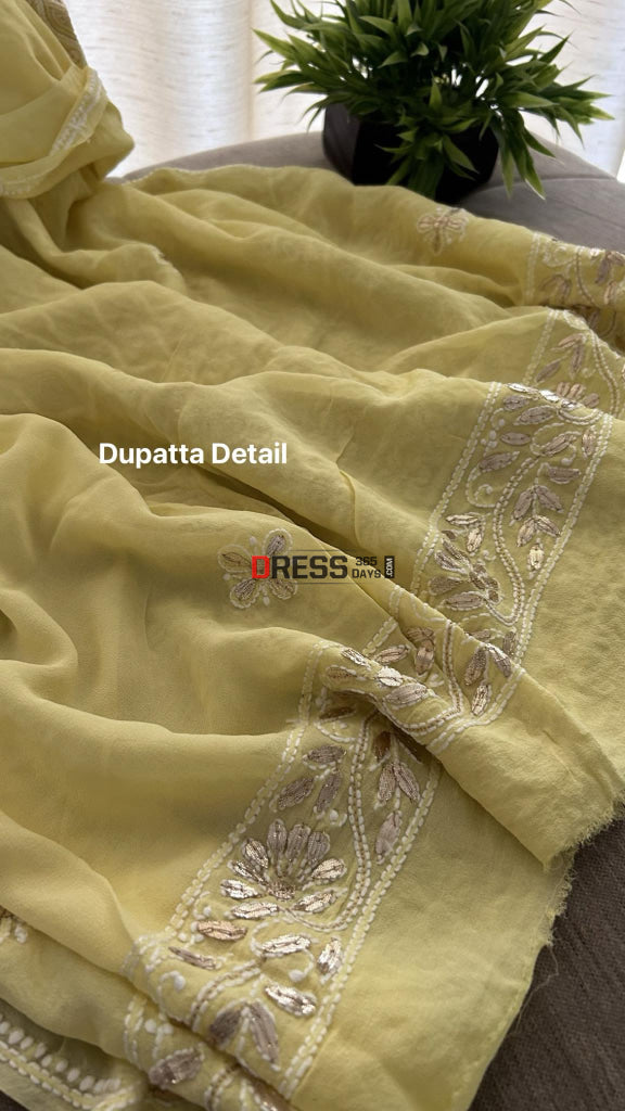 Yellow Pure Georgette Gota Patti Chikankari Suit Suits