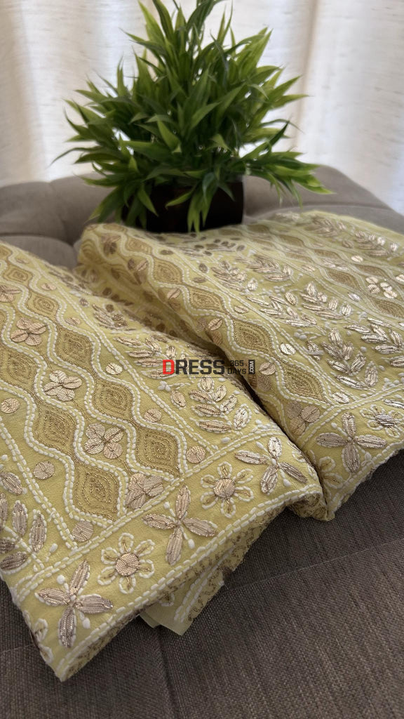 Yellow Pure Georgette Gota Patti Chikankari Suit Suits