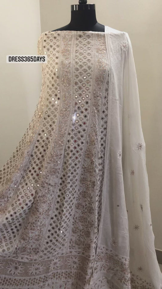 Ivory Mirror Gota Patti Lucknowi Anarkali Suit