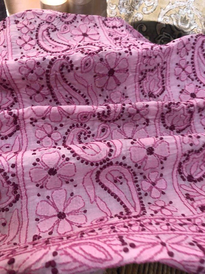 Pink Lucknowi Chikankari Kurti Fabric - Dress365days