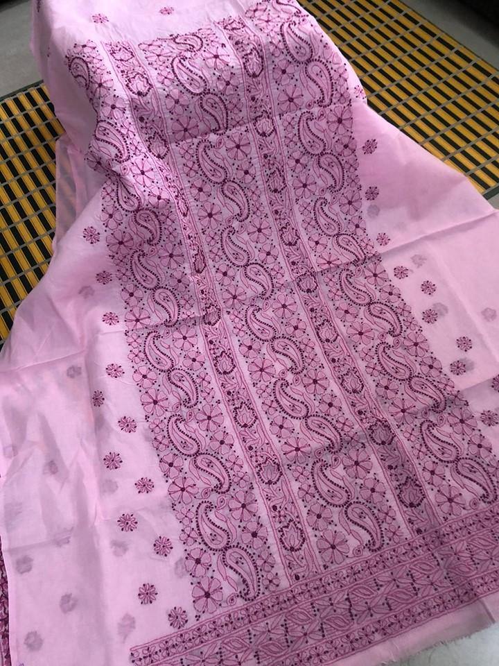 Pink Lucknowi Chikankari Kurti Fabric - Dress365days