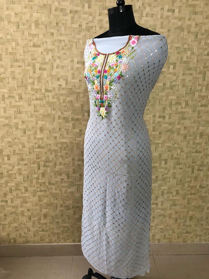 Powder Blue Parsi Gara All Over Mukaish Suit - Dress365days