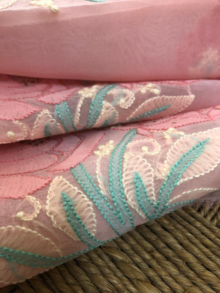Pink Organza Mukaish Chikankari Suit - Dress365days