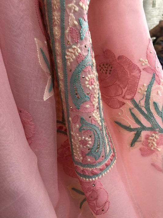 Pink Organza Mukaish Chikankari Suit - Dress365days