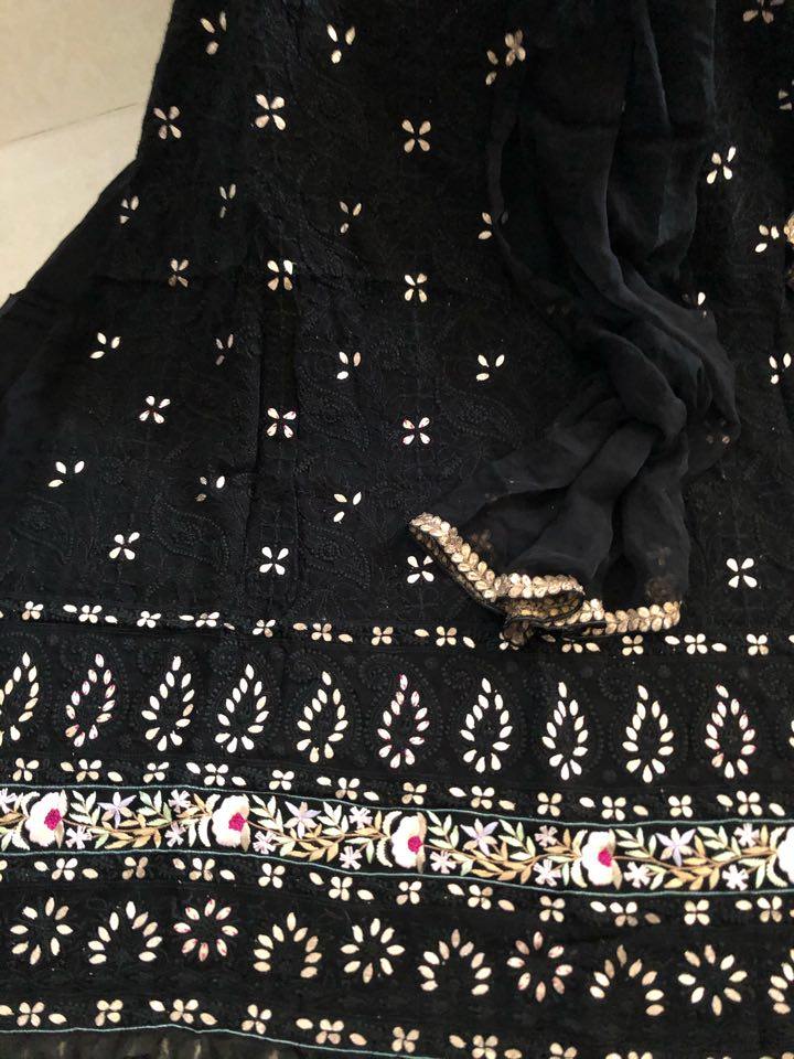 Black Parsi Ghara Chikankari Suit - Dress365days