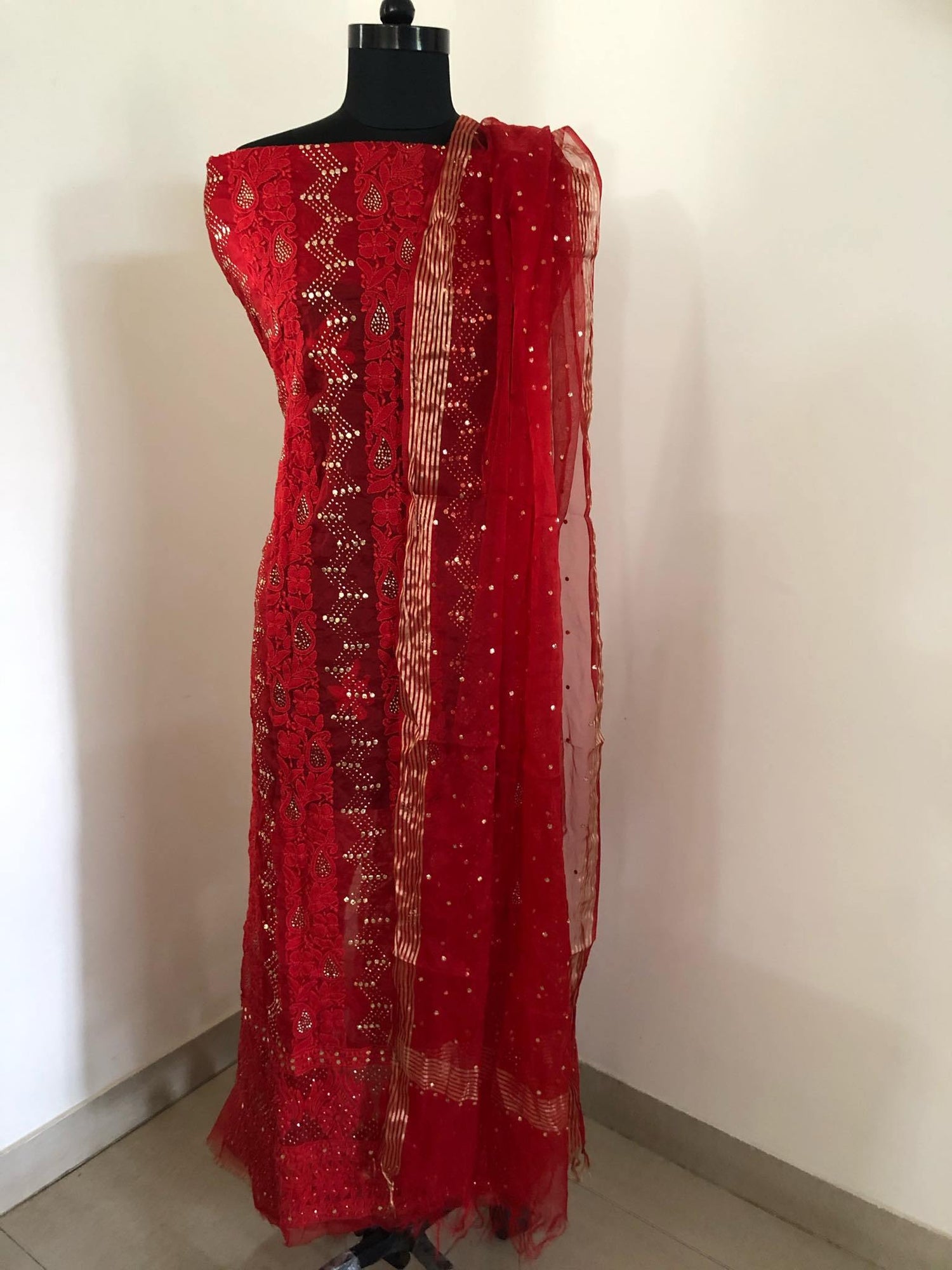 Organza Mukaish Chikankari Suit - Dress365days