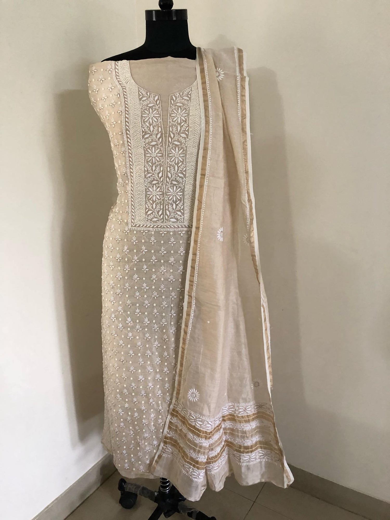 Tissue Chanderi Beads Chikankari Suit - Dress365days