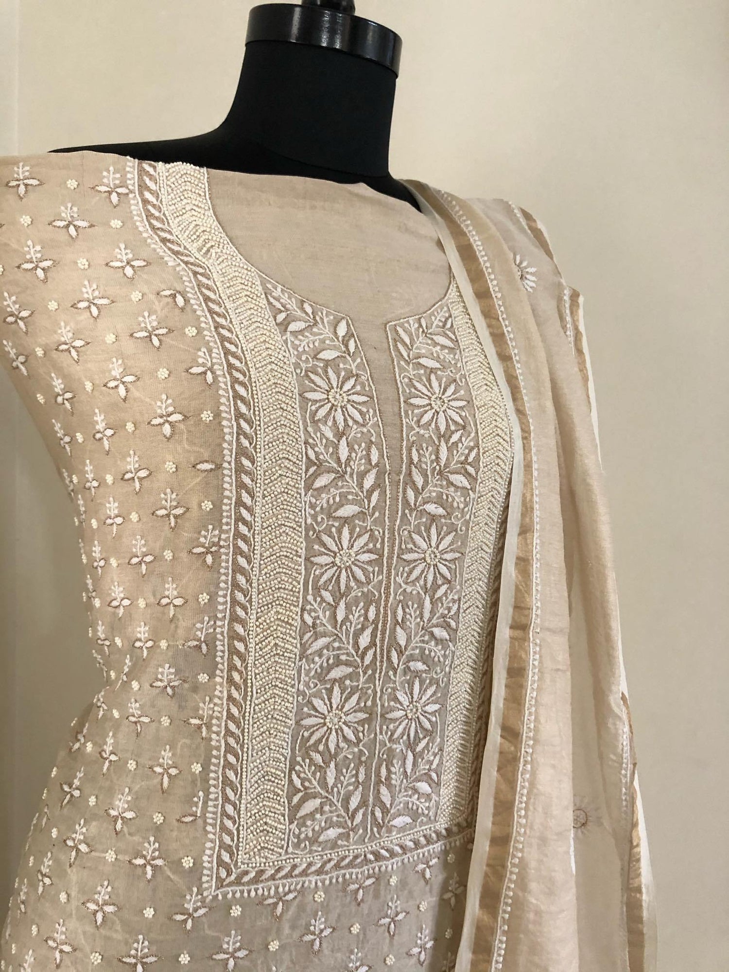 Tissue Chanderi Beads Chikankari Suit - Dress365days