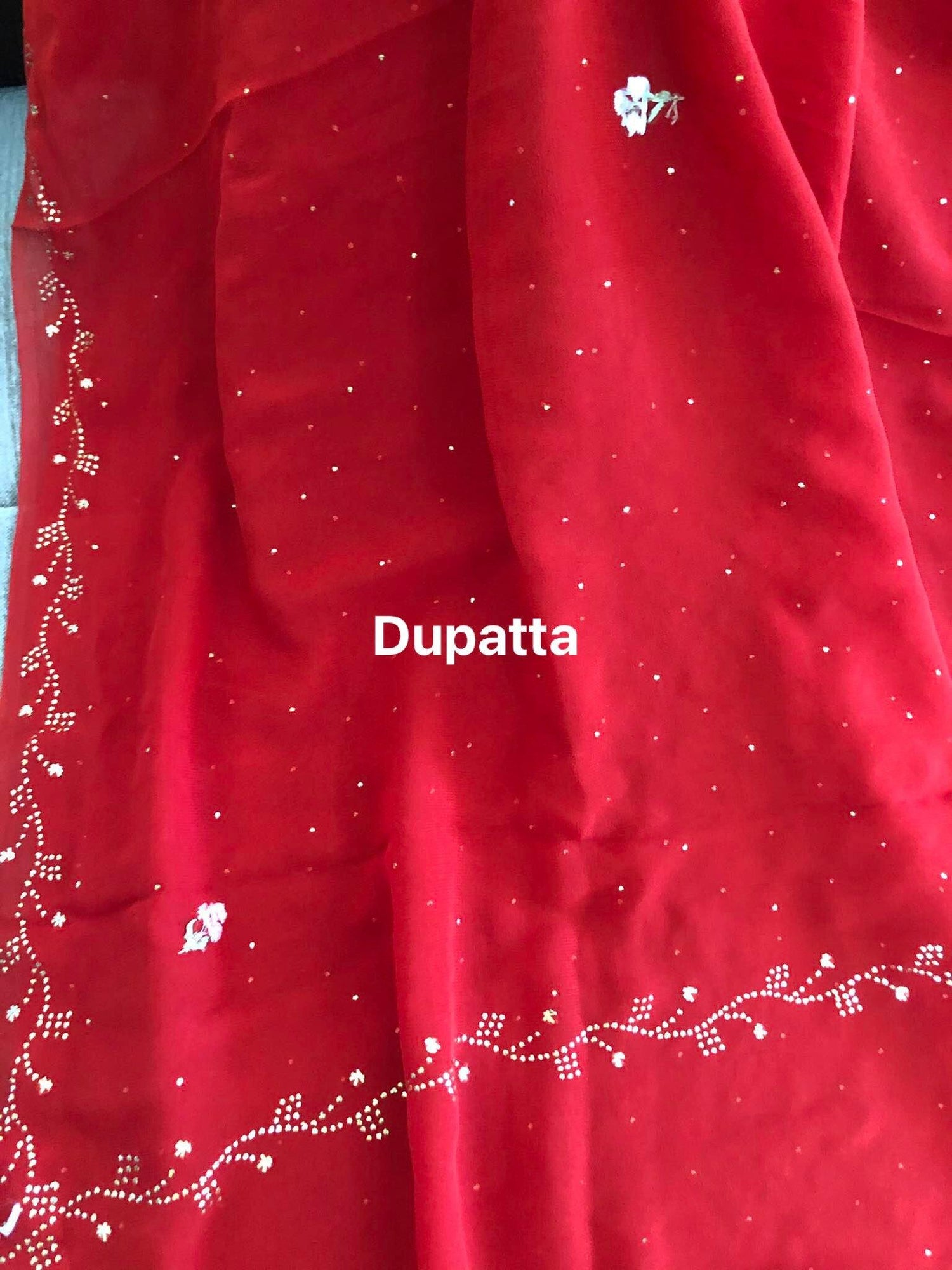 Red Kamdani and Parsi Gara Neckline Suit - Dress365days