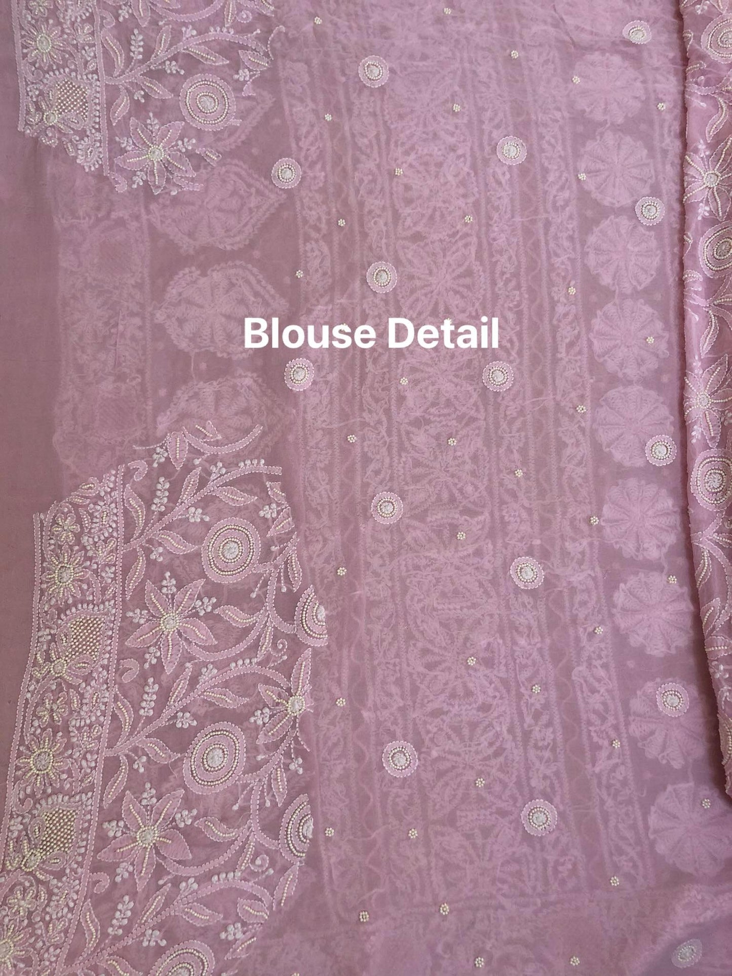 Powder Pink Chikankari Saree with Pearls - Dress365days