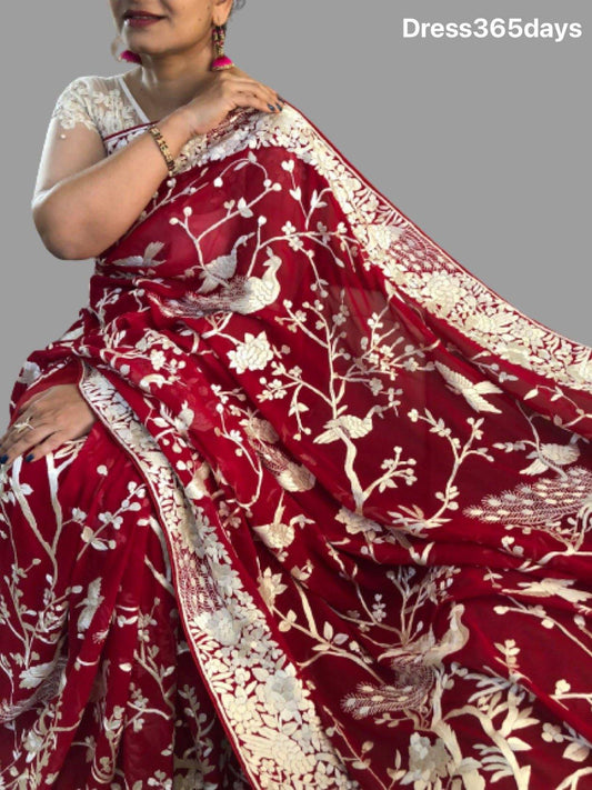 Red Parsi Gara Saree 