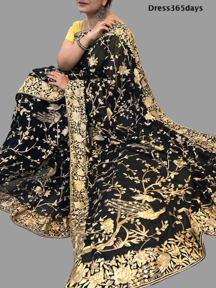 Black Parsi Gara Saree with Golden work
