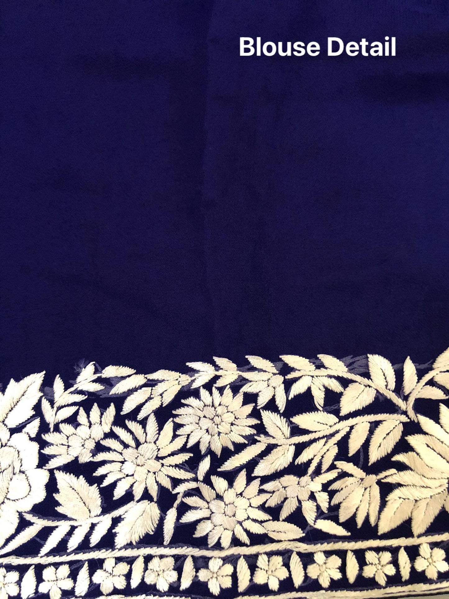 Navy-Ivory Hand Embroidered Parsi Gara Saree (Pre order) - Dress365days